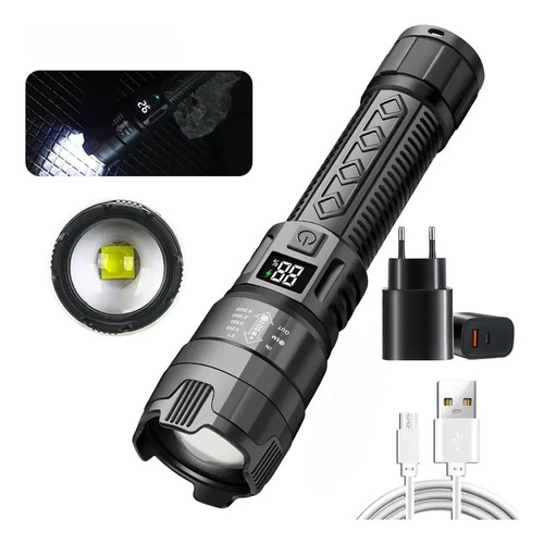Lanterna Led De Alta Potência 2000lm, Bateria Embutida, Zoom