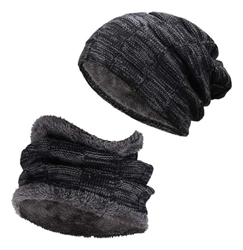 Touca Masculina Gorro E Cachecol De Lã Acrílica Para Frio Cor Preto