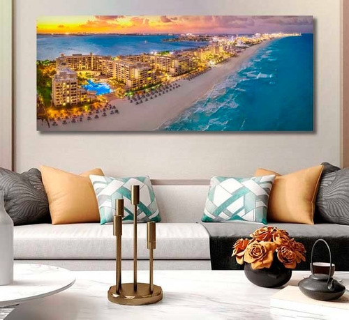 Cuadro Vanguardista Canvas   Playa De Cancún Luces    120x50
