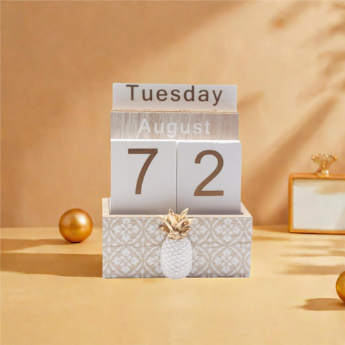 Calendario, Bloque De Madera, Calendario, Escritorio, Piña