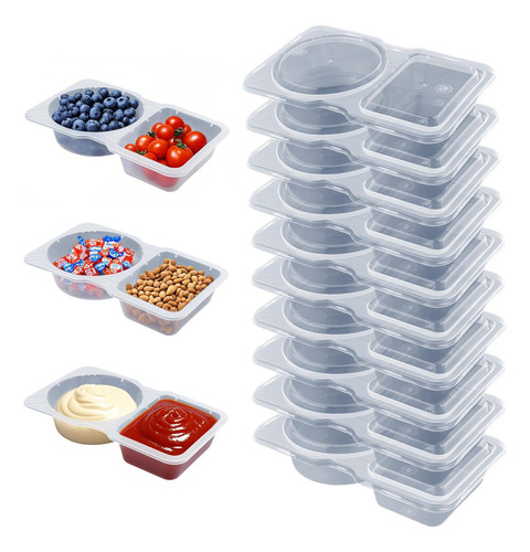 Contenedor Comida Reusable 30pz Doble Compartimento Tapa