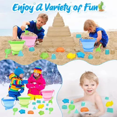 Juego de juguetes de playa, cubo de silicona plegable, juguete de arena de  dinosaurio y pala de viaje, cubos plegables, bolas de playa inflables para