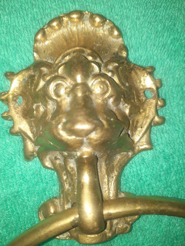 Antiguo Toallero Bronce Baño Cabeza De León 