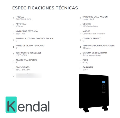 Convector Electrico Panel Estufa Kendal Gh-10rm Bajo Consumo