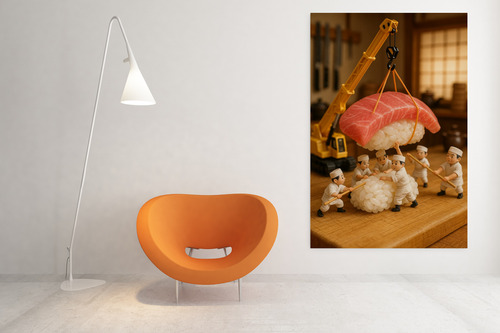 Cuadro Moderno Mural Chefs Miniatura Con Sushi Original Full Hd
