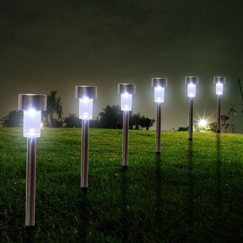 12 Estacas Solares D Jardín Luz Led Blanca Fría Pincho Farol