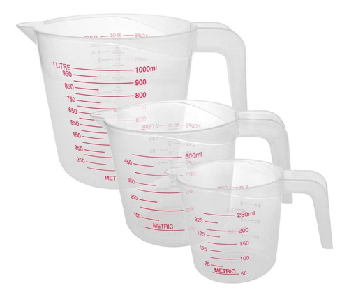 Set De 3 Tazas Medidoras 1 Litro, 500 Ml, 250 Ml Color Blanco