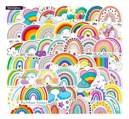 Etiquetas Stickers Calcomanías Arcoiris Pack De 50