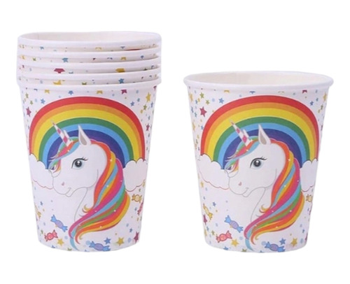 Vasos Unicornio Arcoiris × 6 Cotillón Cumpleaños Fiesta Niña