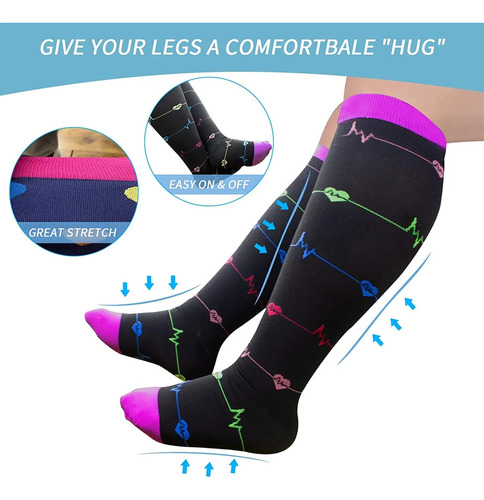-4 Pares De Calcetines De Compresión De Talla Grande, Calcet