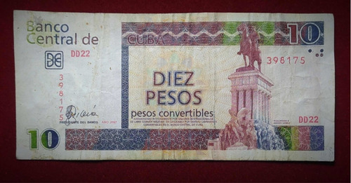 Billete 10 Pesos Convertibles Cuba 2007 Pick Fx 49