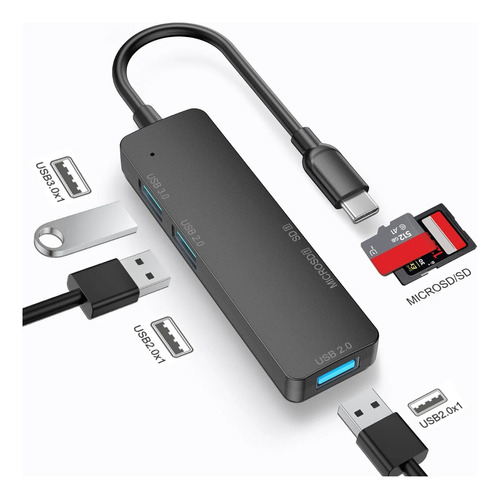 Hub Usb-c  Extensor De 5 Puertos Usb 2.0/3.0 Tf Sd Microsd 