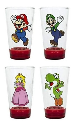 Vasos Super Mario Bros X4 De Vidrio Originales Nintendo