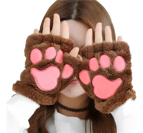 En Stock Abfa Shop Guantes Mitones Kawaii Huella Gato Marron