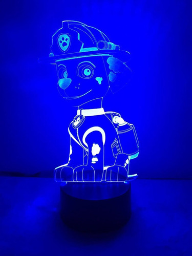 Lámpara 3d Marshall Paw Patrol Base Negra + C.remoto + Pilas