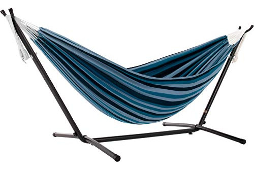 Vivere Double Cotton Hammock With Space Saving Steel Stand,