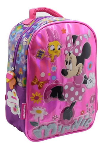 Mochila Espalda 12 Minnie Mouse Flores Disney Escolar Cresko