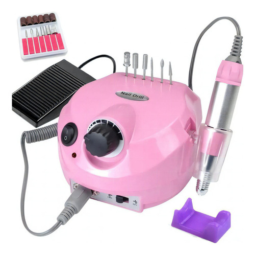 Lixadeira Motor Elétrica Unhas Nail Drill Porquinho Bivolt Cor Rosa 110V/220V