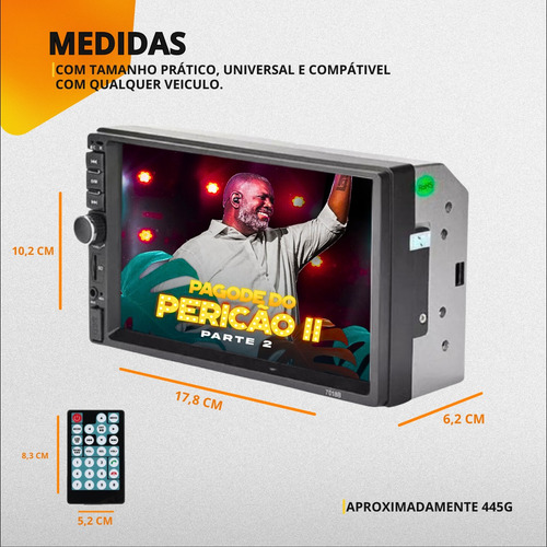 Central Multimídia Universal Mp5 2 Din 7 Espelha + Camera Ré