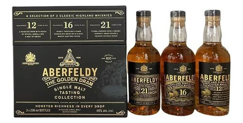 Kit 3 Whisky Aberfeldy 12-16-21 Anos 200ml Single Malt