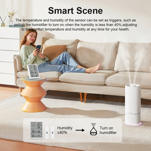 Tuya Smart Life Termohigrometro, Techwolf Kit Monitor Inteligente Wifi Temperatura Y Humedad Con 1 Host Wifi Y 2 Sensores 433mhz(funciona Sin Wifi) Para Hogar Invernaderos, Compatible Con Alexa Google