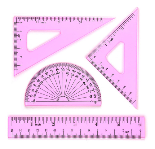 Juego Geometrico De Plastico Con Regla De 15 Cm 4 Pzas Rosa