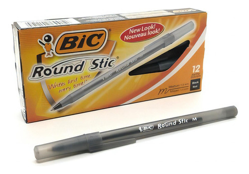 Boligrafo Bic Round Stick Punto Medio 1.0 Mm 12 Piezas Black Color de la tinta Negro Color del exterior Negro