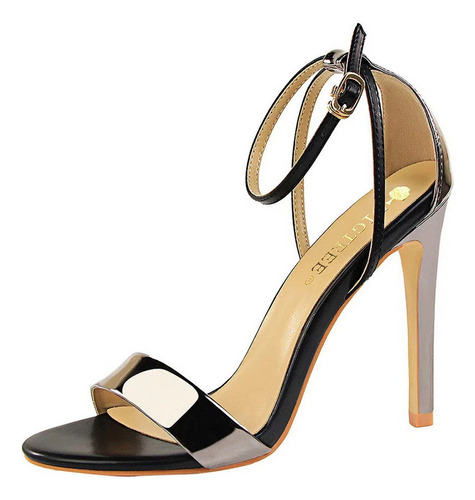 Sandalias De Tacón Alto De Mujer Huecas Con Bloques De Color