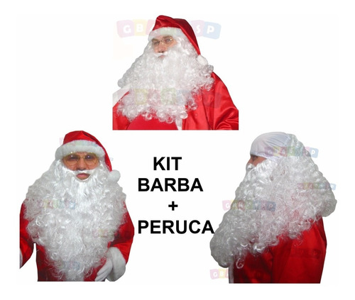 Peruca Encaracolada + Barba Longa Para Papai Noel  