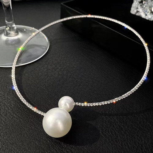 Collar Simple De Perlas Con Diamantes De Imitación Para Muje