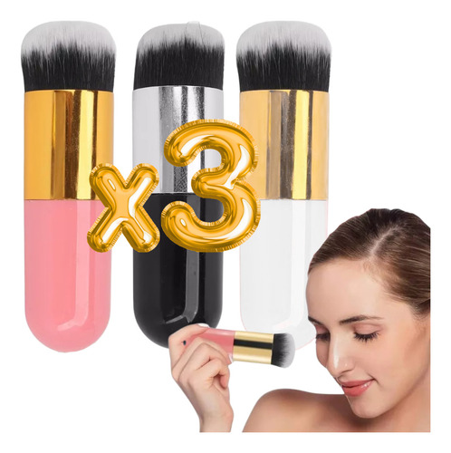 3 Brocha Kabuki Maquillaje Profesional Base Polvo Corrector Color 3pzs