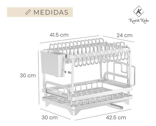 Secaplatos escurridor Kunst & Küche KSP-05 cubiertos 2 niveles organizador cocina color blanco