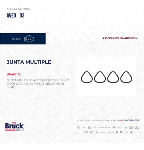 Junta Múltiple Admisión Aveo 09-17 Pontiac G3 07-09 1.6 4pzs