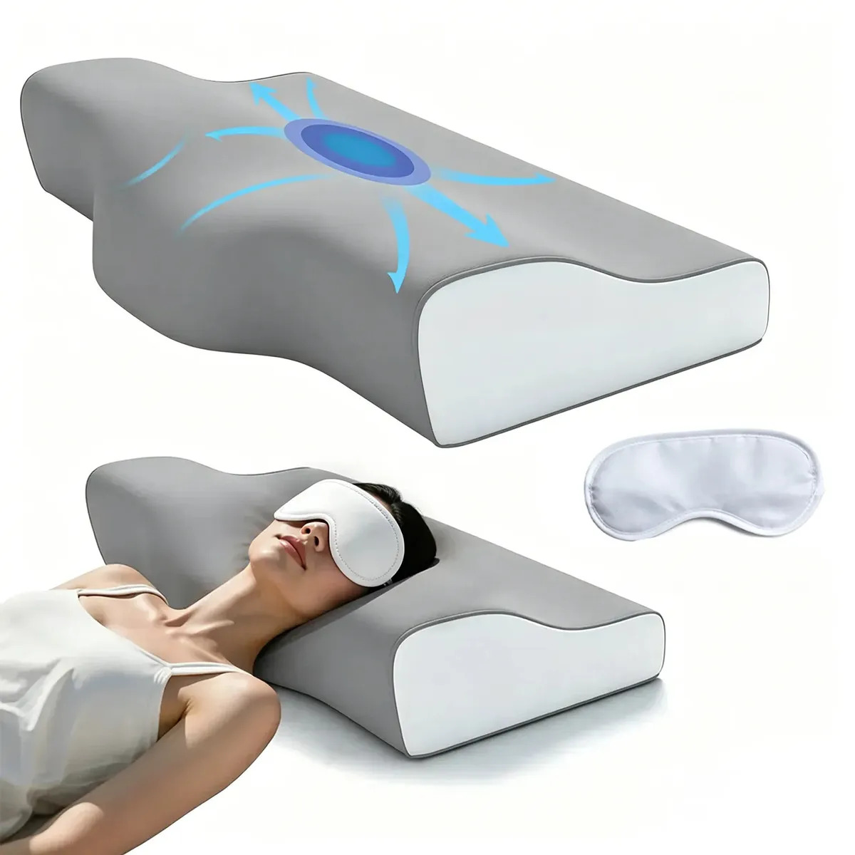 BETWO Travesseiro Cervical Ortopédico Ergonômico para Alívio de Dores no Pescoço, Ombros e Coluna, Espuma Viscoelástica, Suporte Cervical, para Dormir de Lado, Costas e Barriga Confortável, Cinza