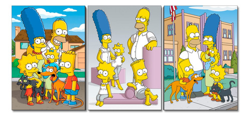 3 Cuadros 28x40 Familia Simpsons Tipo Canvas 0900