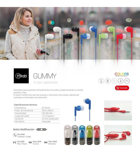 Audífonos Gummy In-ear Manos Libres Negro Mlab