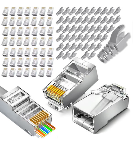 50 Conectores Rj45 Cat6 Pasantes Extremos De Cable Ethernet