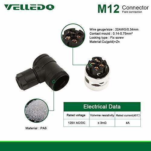 Montaje Campo Industrial M12 Conector 5 Pin Dama Codo