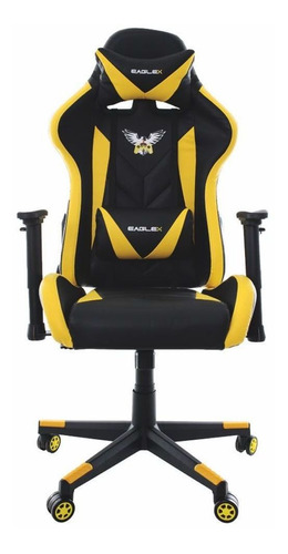 Cadeira de escritório Cadeiras Inc Pro gamer ergonômica  preta e amarela com estofado de couro sintético
