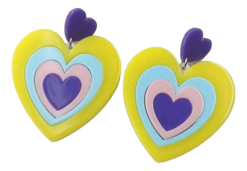 Aros Pendientes Corazón Acrílico Colores 