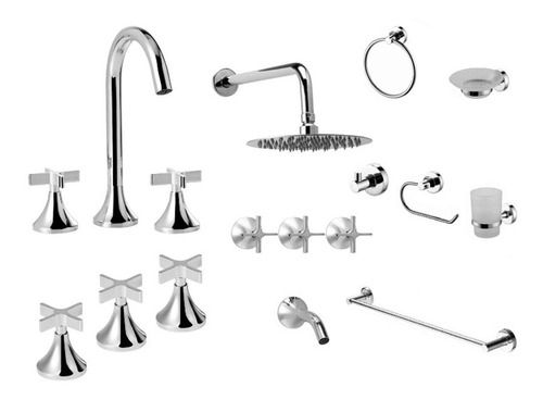 Combo Grifería Teruel Lavatorio Bidet Ducha + Accesorios P