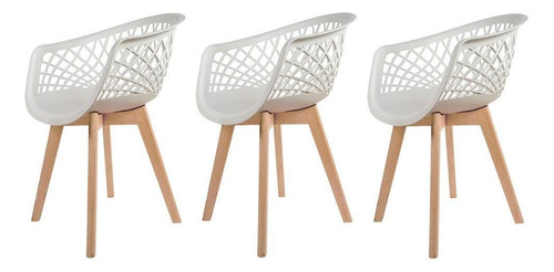 Kit 3 Cadeiras Para Mesa De Jantar Cozinha Web Wood Branca Cor da estrutura da cadeira Marrom Cor do assento Branco