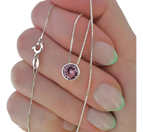 Collar Glow Cadena 40/45cm + Dije Susano 7mm Lila Plata 925 Violeta