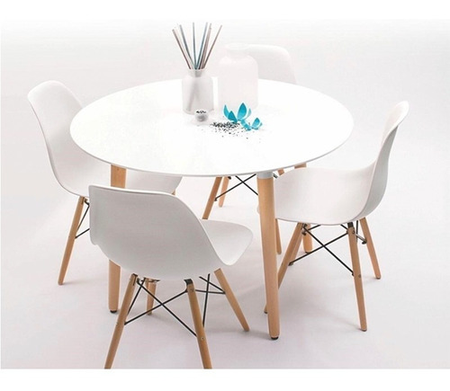 Juego de comedor Unican Unican Eames color sillas blancas con 4 sillas diseño polipropileno mesa de 90cm de largo máximo x 90cm de ancho x 75cm de alto