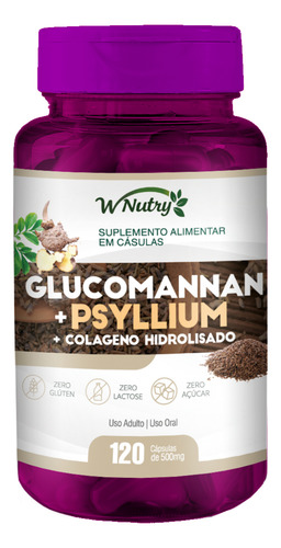 Glucomannan Com Psyllium É Colágeno Hidrolisado 120caps Puro