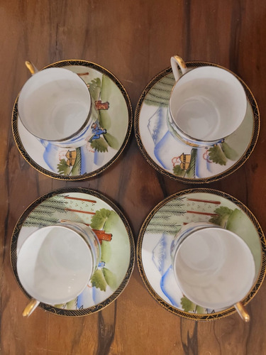Juego De Te Café 11 Piezas Porcelana China Cascara De Huevo Blanco Dibujos (Usado)