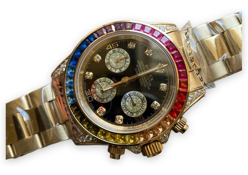 Reloj Rolex Daytona Circonias Dorado Zafiro 40mm Cuarzo (Reacondicionado)