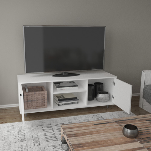 Rack De Tv Centro Estant Blanco C/patas Reg. Ancho: 128cm