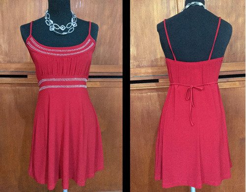 Vestido Corto Rojo Strass Lazo Ajustable Cintura Talle L