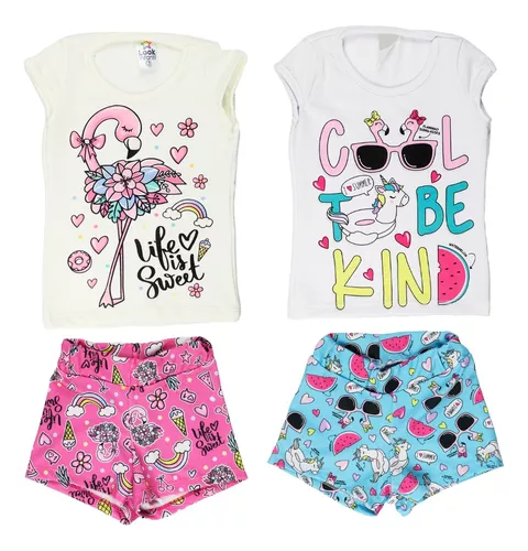 Short Infantil Feminino Cotton Liso Mescla - MalweeBermuda Short Infantil  FemininoRoupas Infantis: Blusas, Camisetas e mais